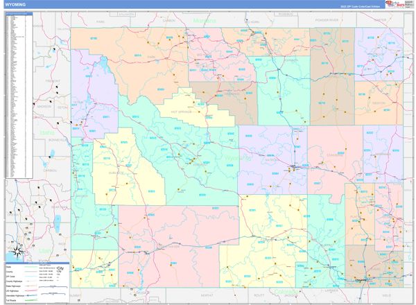 Color Cast Style Wall Map of Wyoming