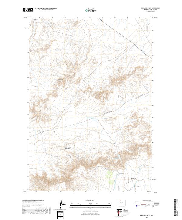 USGS US Topo 7.5-minute map for Badlands Hills WY 2021