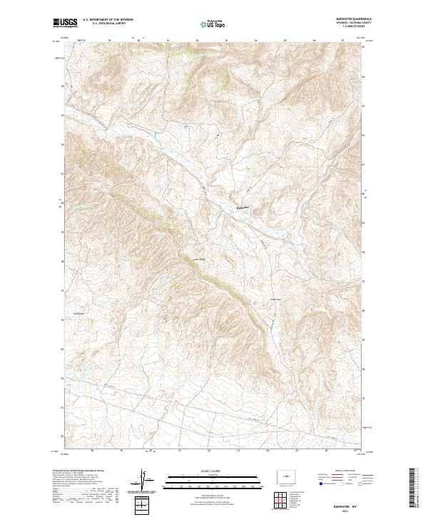 USGS US Topo 7.5-minute map for Badwater WY 2021