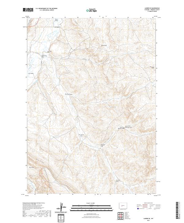 USGS US Topo 7.5-minute map for Lander SE WY 2021