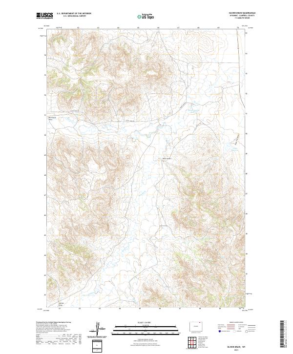 USGS US Topo 7.5-minute map for Oliver Draw WY 2021 – American Map Store