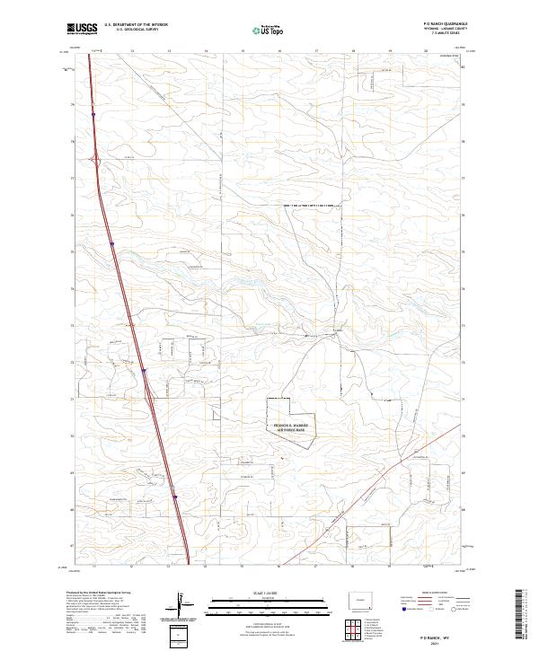 USGS US Topo 7.5-minute map for P O Ranch WY 2021