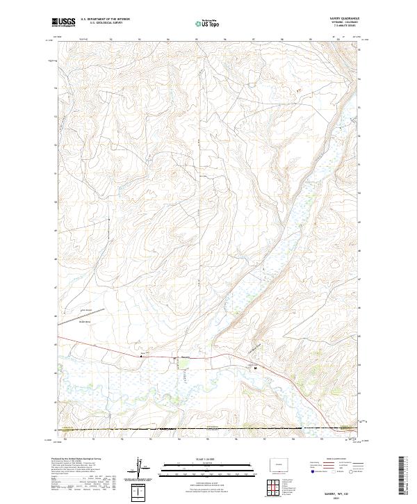USGS US Topo 7.5-minute map for Savery WYCO 2021