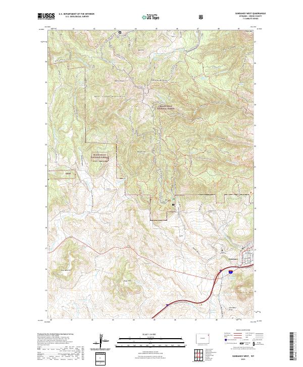 USGS US Topo 7.5-minute map for Sundance West WY 2021