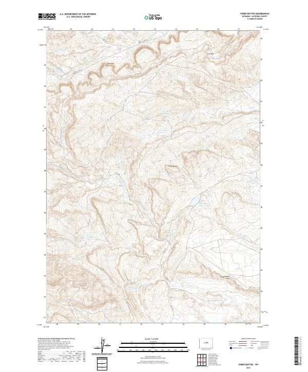 USGS US Topo 7.5-minute map for Three Buttes WY 2021