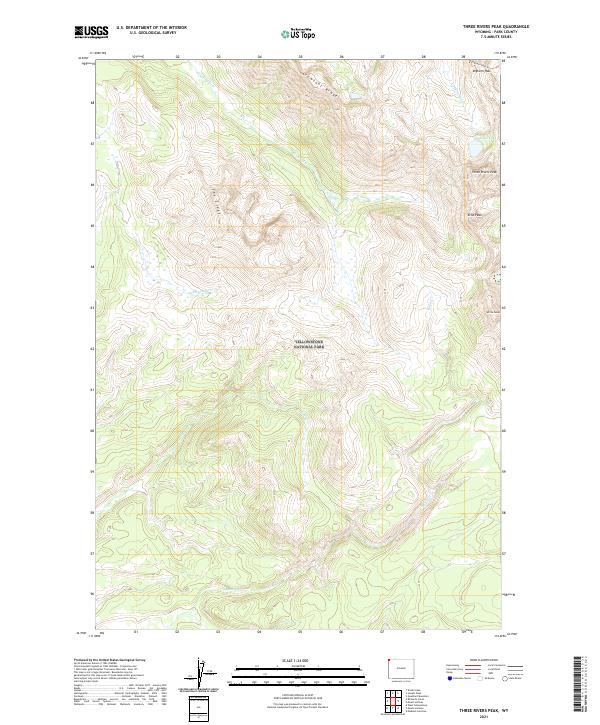 USGS US Topo 7.5-minute map for Three Rivers Peak WY 2021