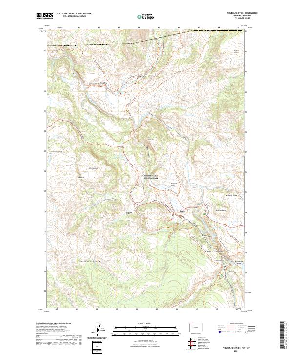 USGS US Topo 7.5-minute map for Tower Junction WYMT 2021