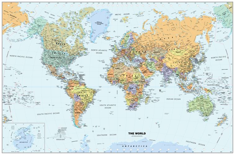 Classic Style World Wall Map by Globe Turner