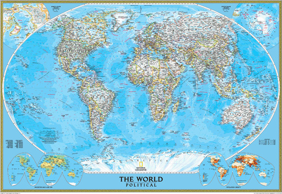 World and 6 Continent Maps Classroom Pull Down 7 Map Bundle by National Geographic