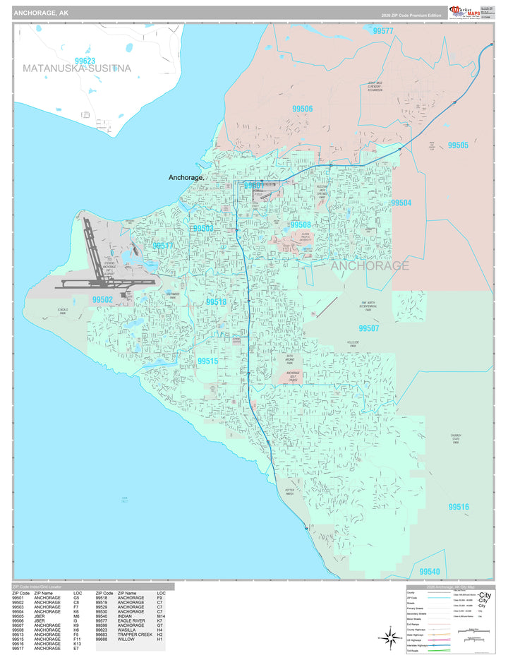 Premium Style Wall Map of Anchorage AK