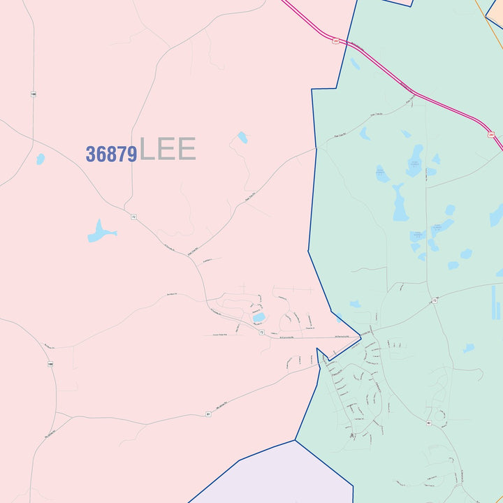 Color Cast Zip Code Style Wall Map of Auburn, AL