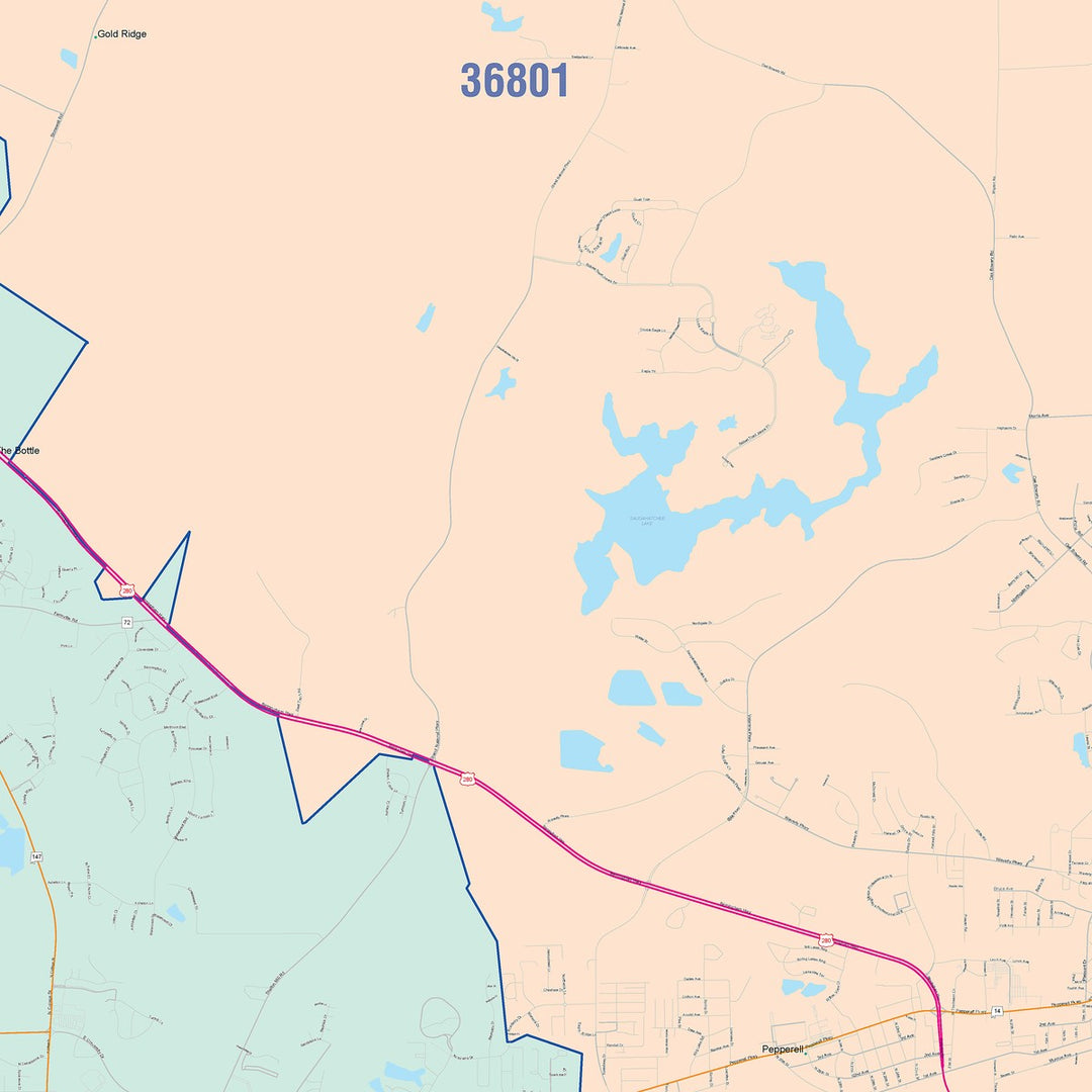 Color Cast Zip Code Style Wall Map of Auburn, AL