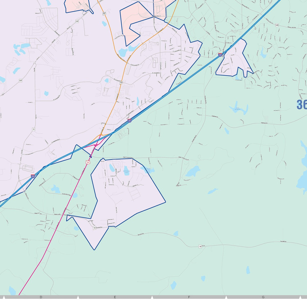 Color Cast Zip Code Style Wall Map of Auburn, AL