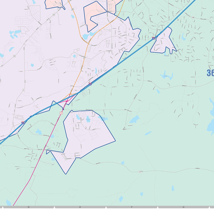 Color Cast Zip Code Style Wall Map of Auburn, AL