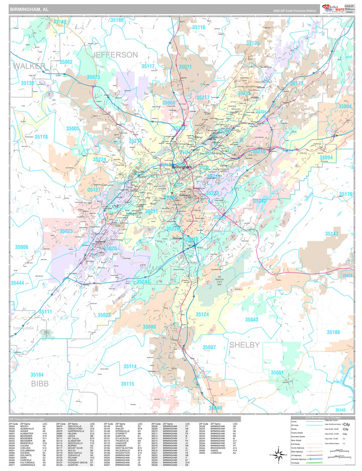Premium Style Wall Map of Birmingham AL