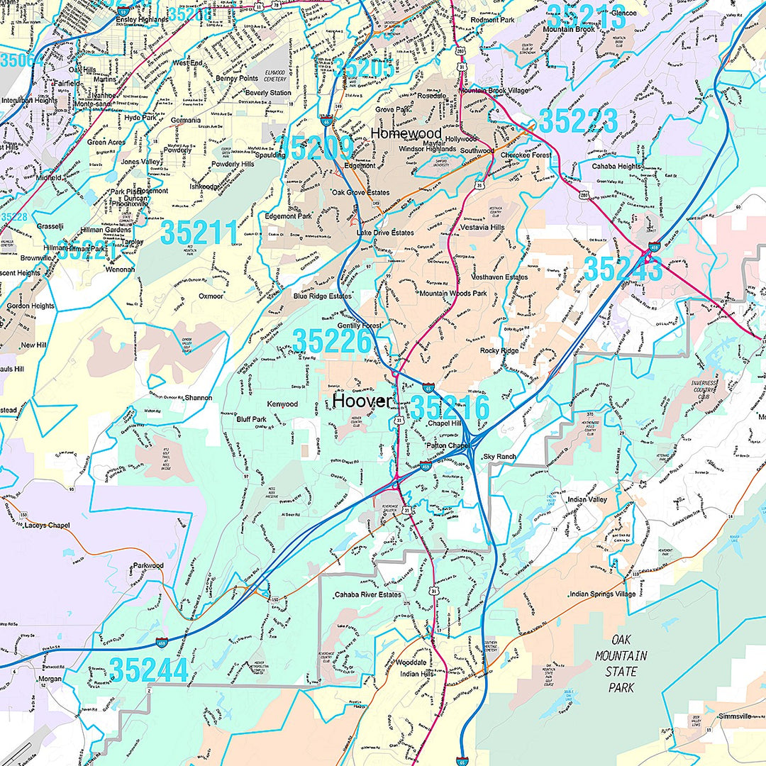 Premium Style Wall Map of Birmingham AL