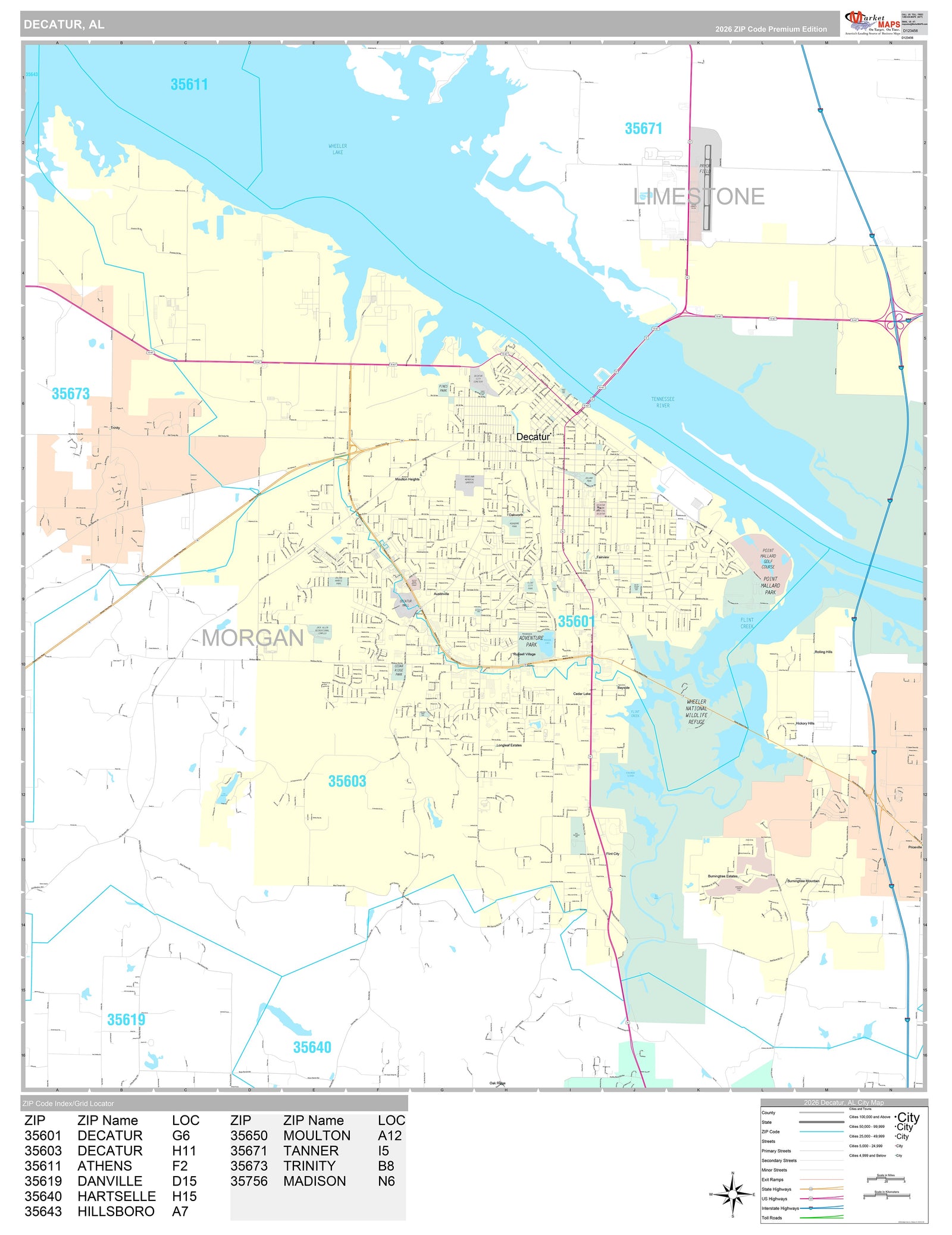 Premium Style Wall Map of Decatur, AL – American Map Store