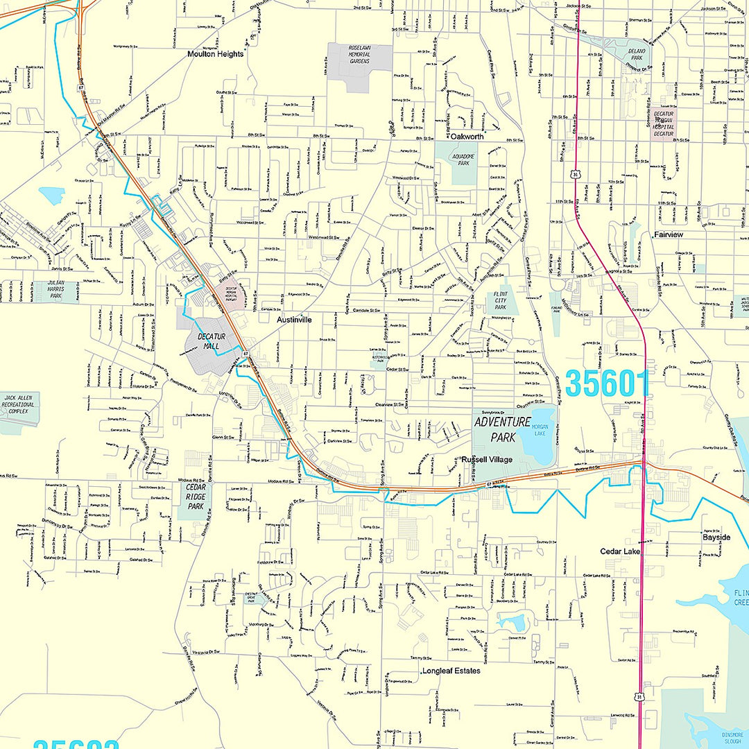 Premium Style Wall Map of Decatur, AL – American Map Store