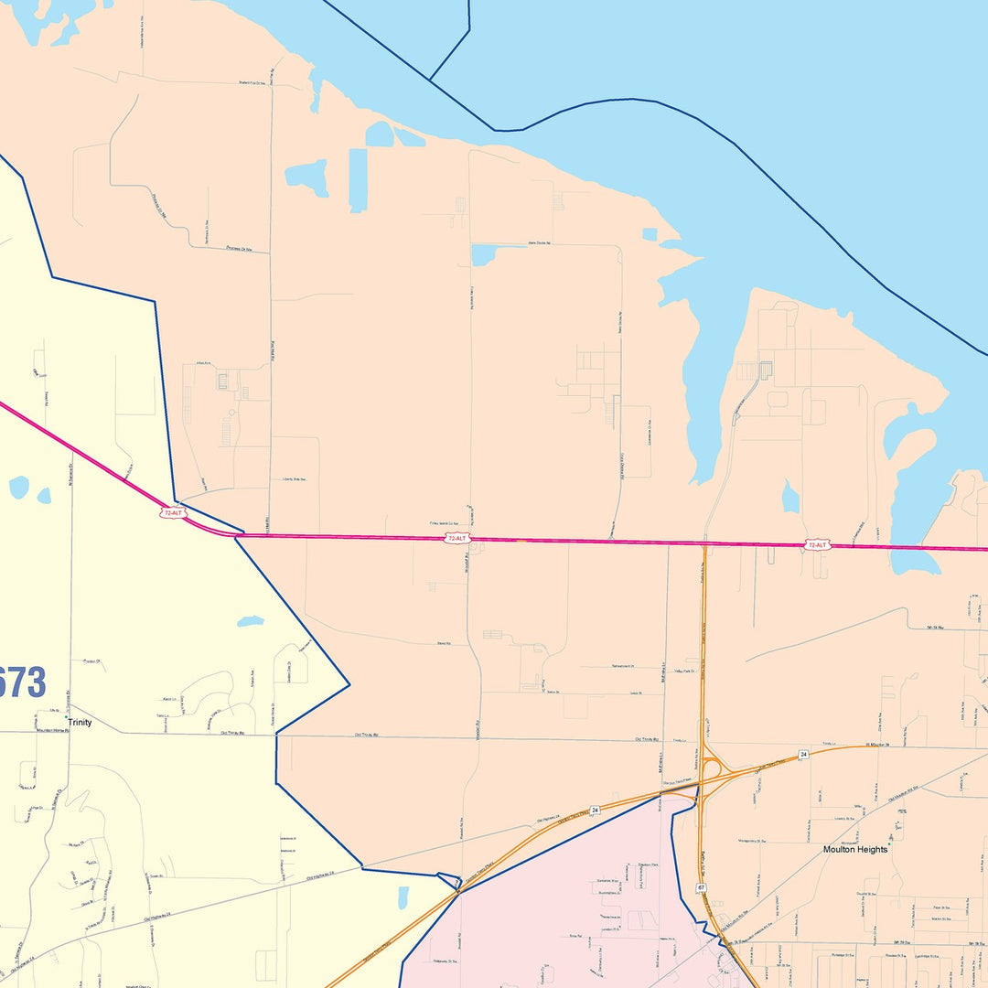 Color Cast Zip Code Style Wall Map of Decatur, AL
