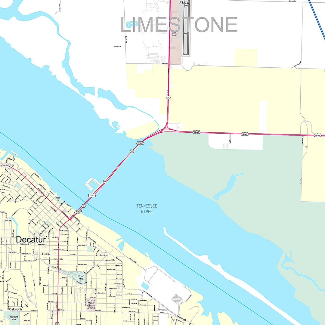 Premium Style Wall Map of Decatur, AL – American Map Store