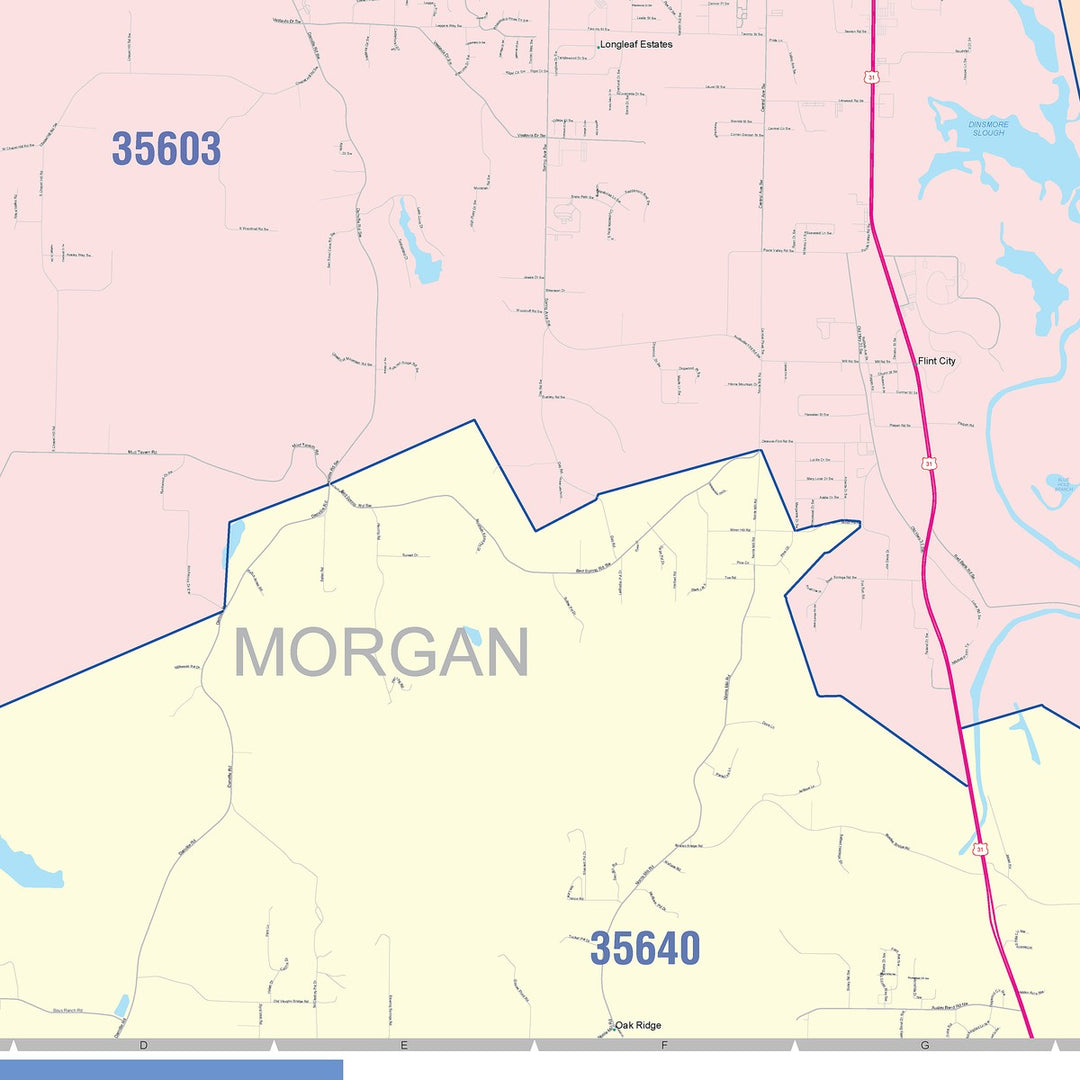 Color Cast Zip Code Style Wall Map of Decatur, AL