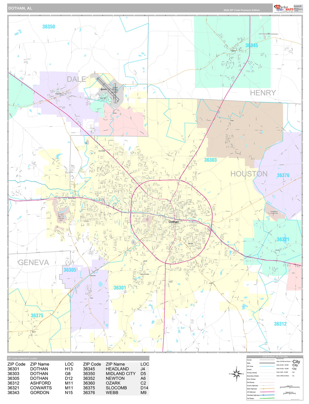 Premium Style Wall Map of Dothan, AL