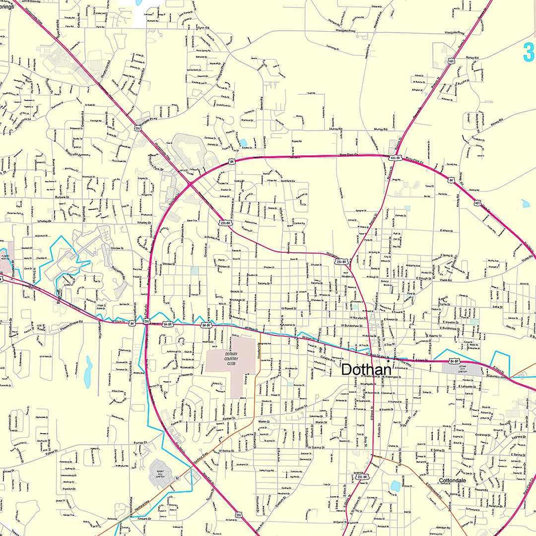 Premium Style Wall Map of Dothan, AL