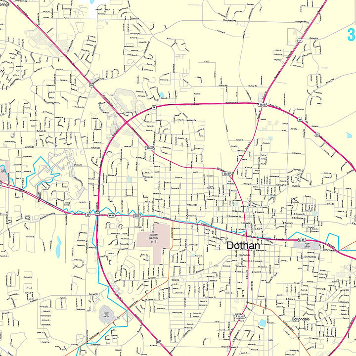 Premium Style Wall Map of Dothan, AL