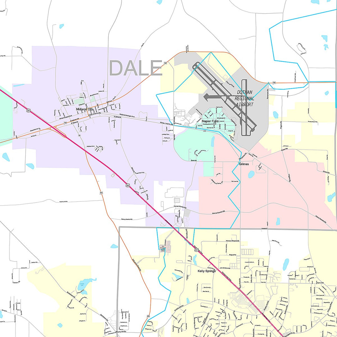 Premium Style Wall Map of Dothan, AL