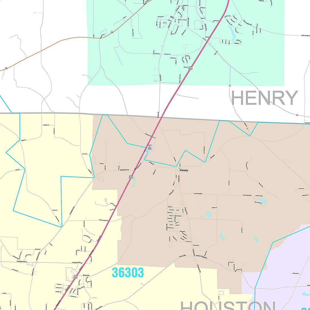 Premium Style Wall Map of Dothan, AL
