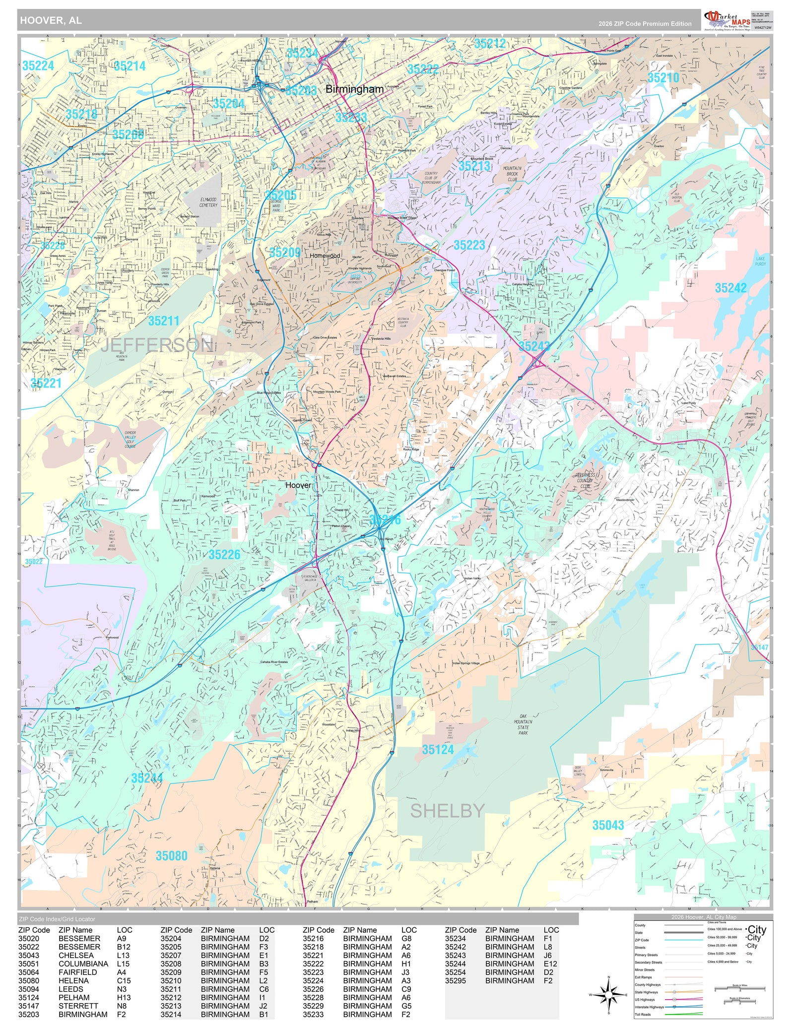 Premium Style Wall Map of Hoover, AL