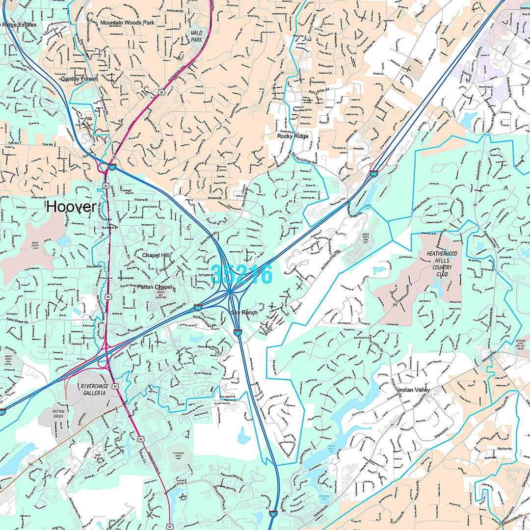 Premium Style Wall Map of Hoover, AL