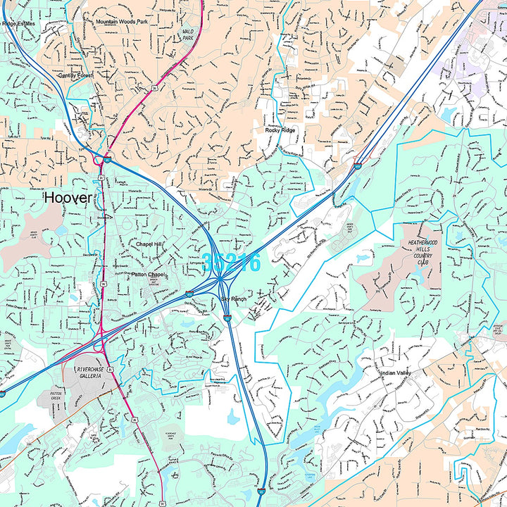 Premium Style Wall Map of Hoover, AL