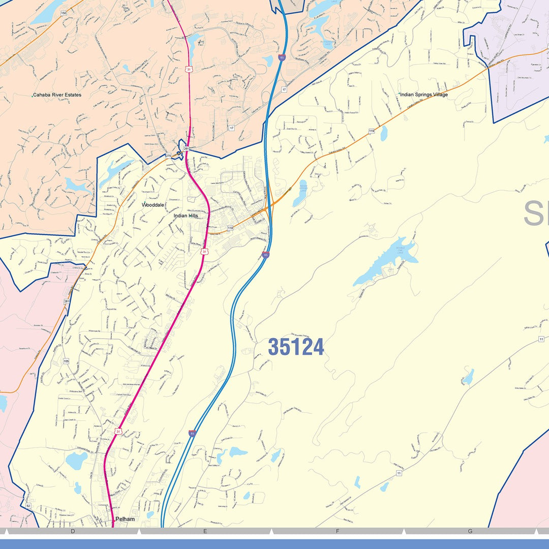 Color Cast Zip Code Style Wall Map of Hoover, AL