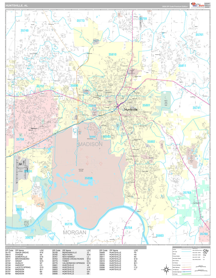 Premium Style Wall Map of Huntsville AL