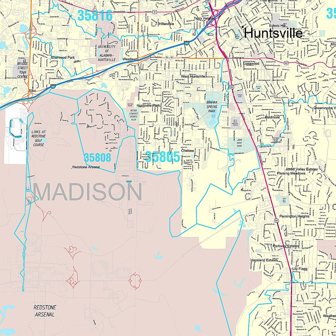 Premium Style Wall Map of Huntsville AL