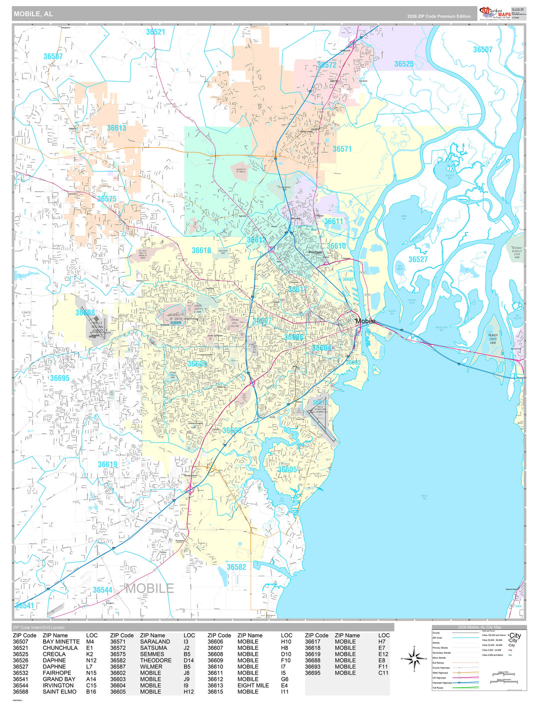 Premium Style Wall Map of Mobile AL