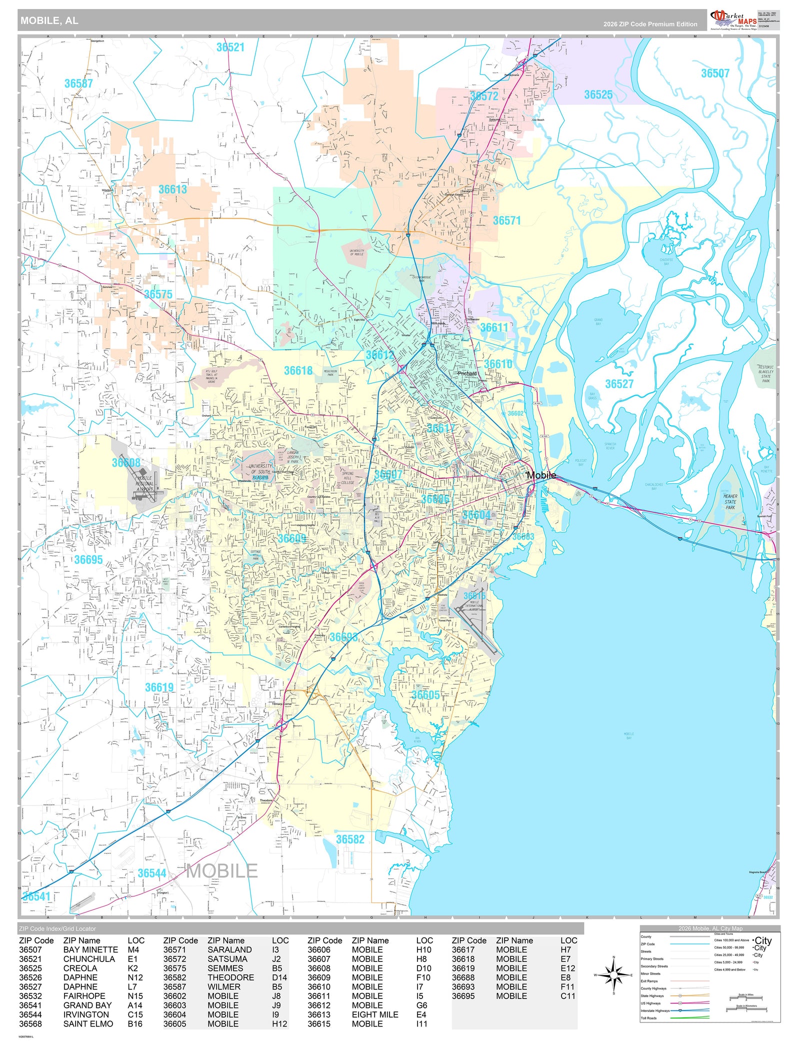 Premium Style Wall Map of Mobile AL
