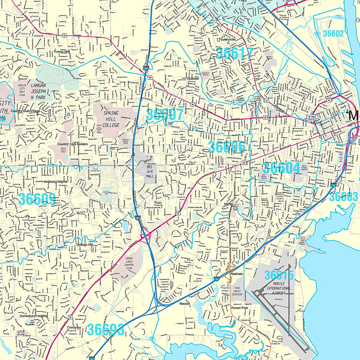 Premium Style Wall Map of Mobile, AL – American Map Store