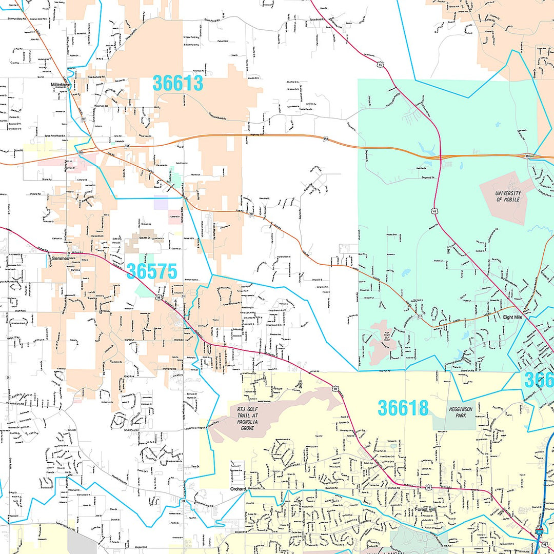 Premium Style Wall Map of Mobile AL