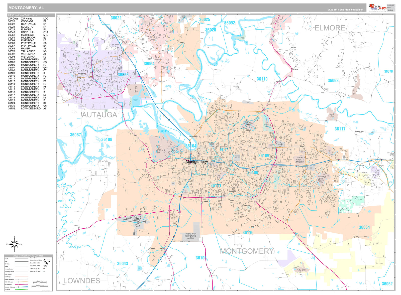 Premium Style Wall Map of Montgomery AL