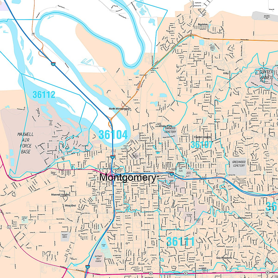 Premium Style Wall Map of Montgomery AL