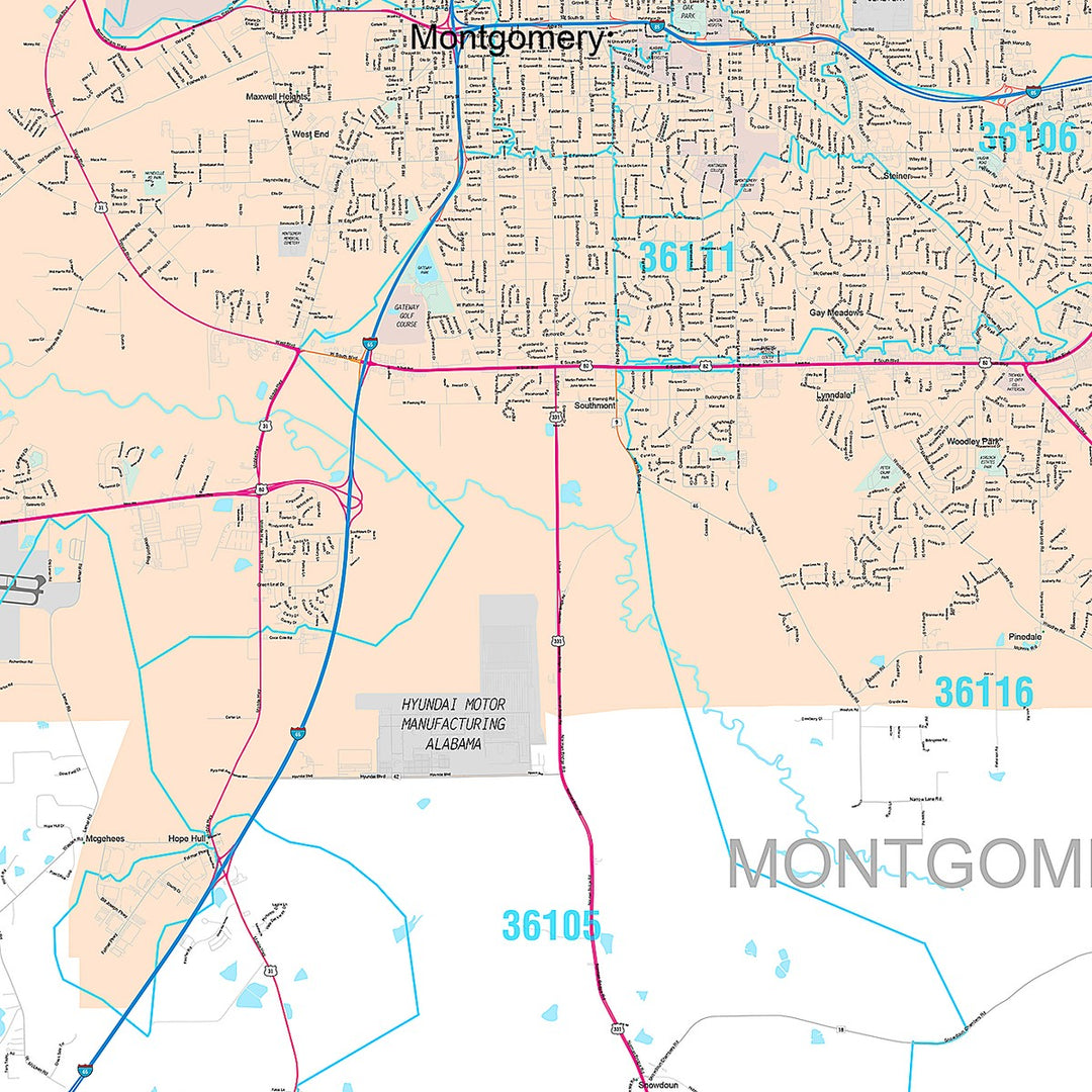 Premium Style Wall Map of Montgomery AL
