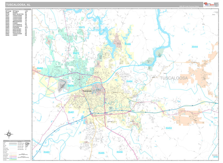 Premium Style Wall Map of Tuscaloosa, AL