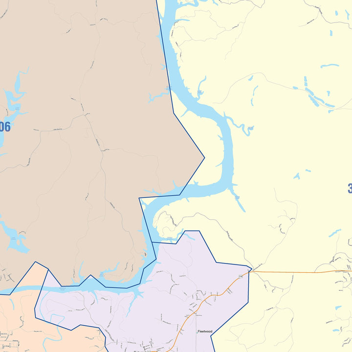 Color Cast Zip Code Style Wall Map of Tuscaloosa, AL