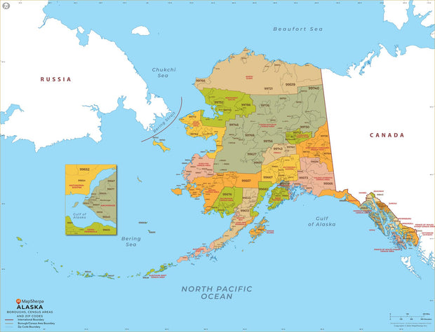 Alaska Zip Code Map with Boroughs and Census Areas