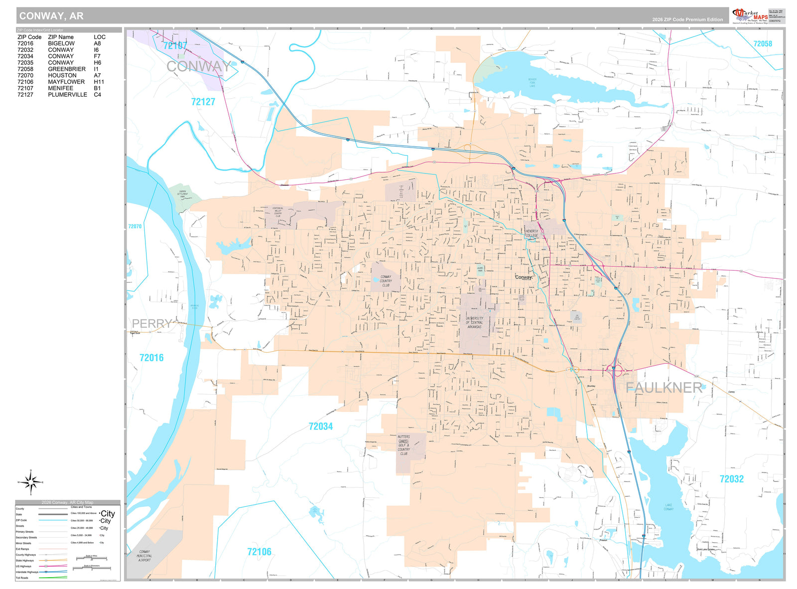 Premium Style Wall Map of Conway, AR