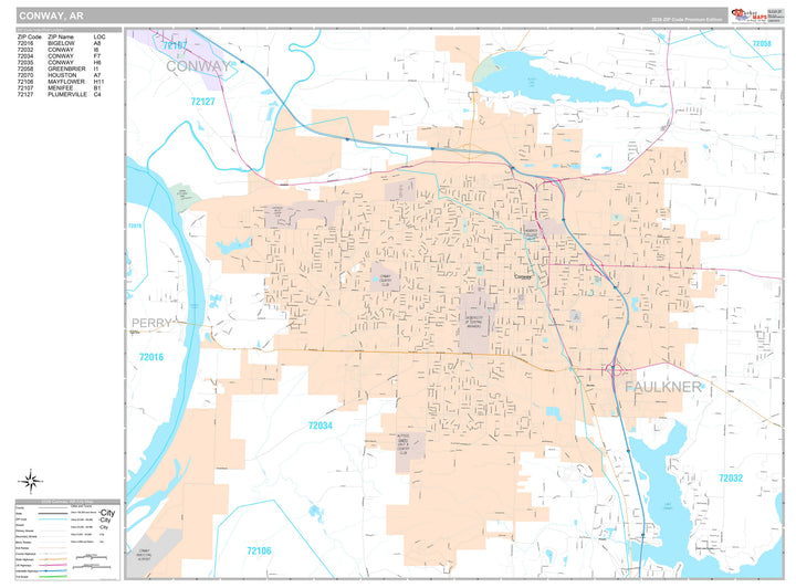 Premium Style Wall Map of Conway, AR
