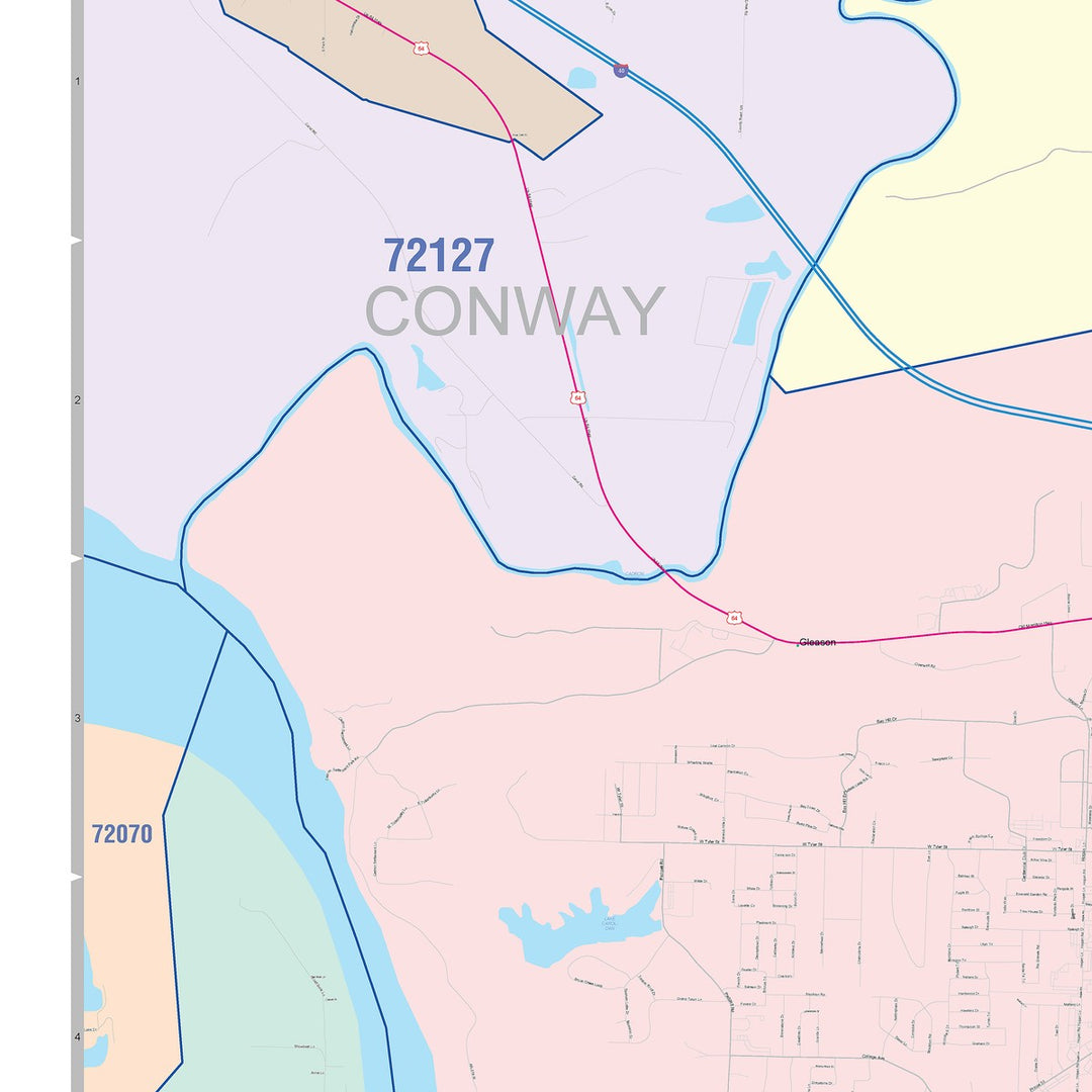Color Cast Zip Code Style Wall Map of Conway, AR