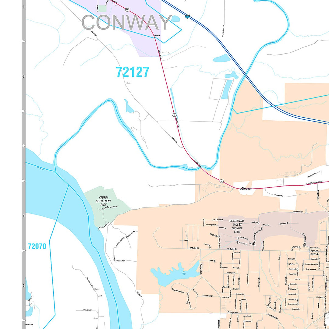Premium Style Wall Map of Conway, AR